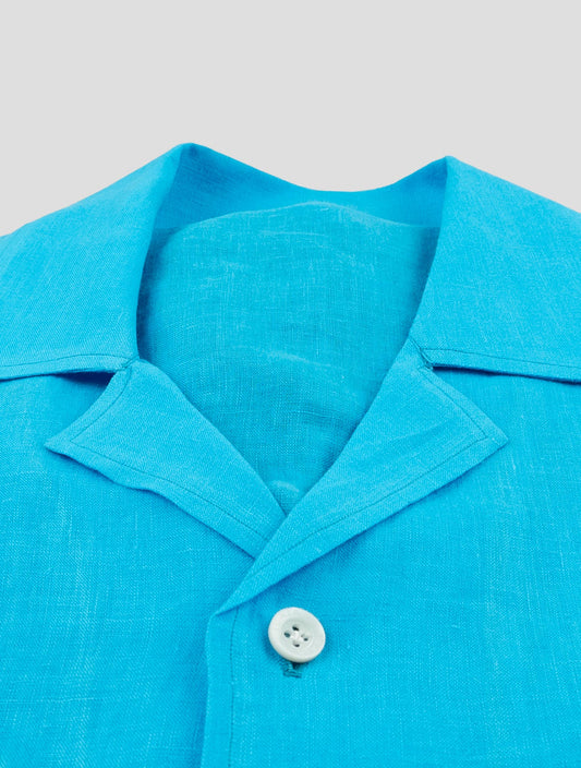 Isaia Light Blue Linen Shirt Short Sleeve