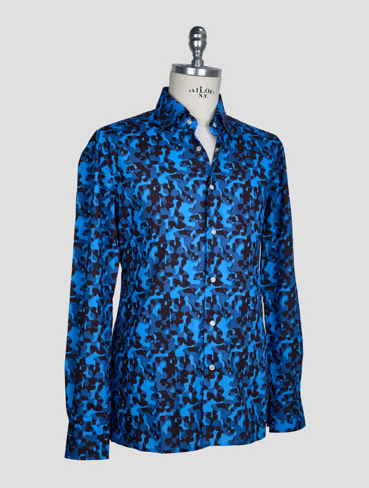 Kiton Blue Black Cotton Shirt