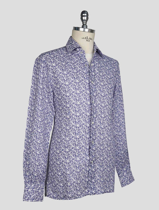 Kiton Blue White Linen Shirt