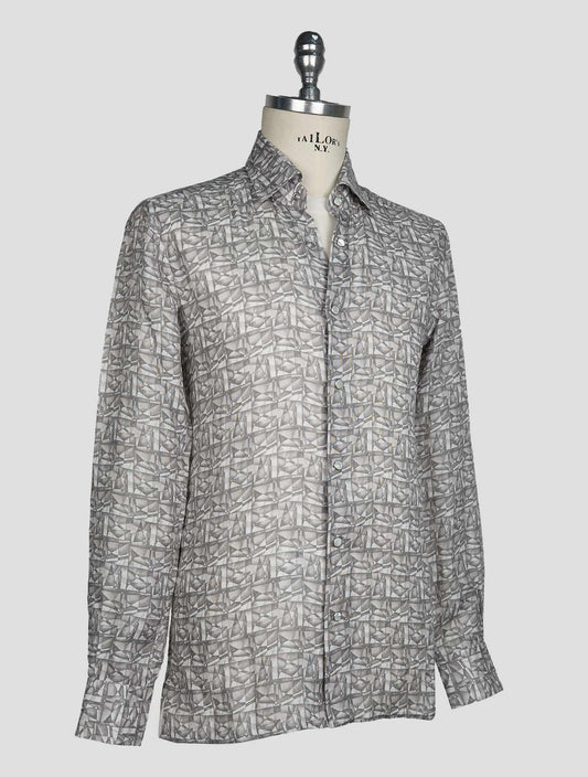 Kiton Gray White Linen Shirt
