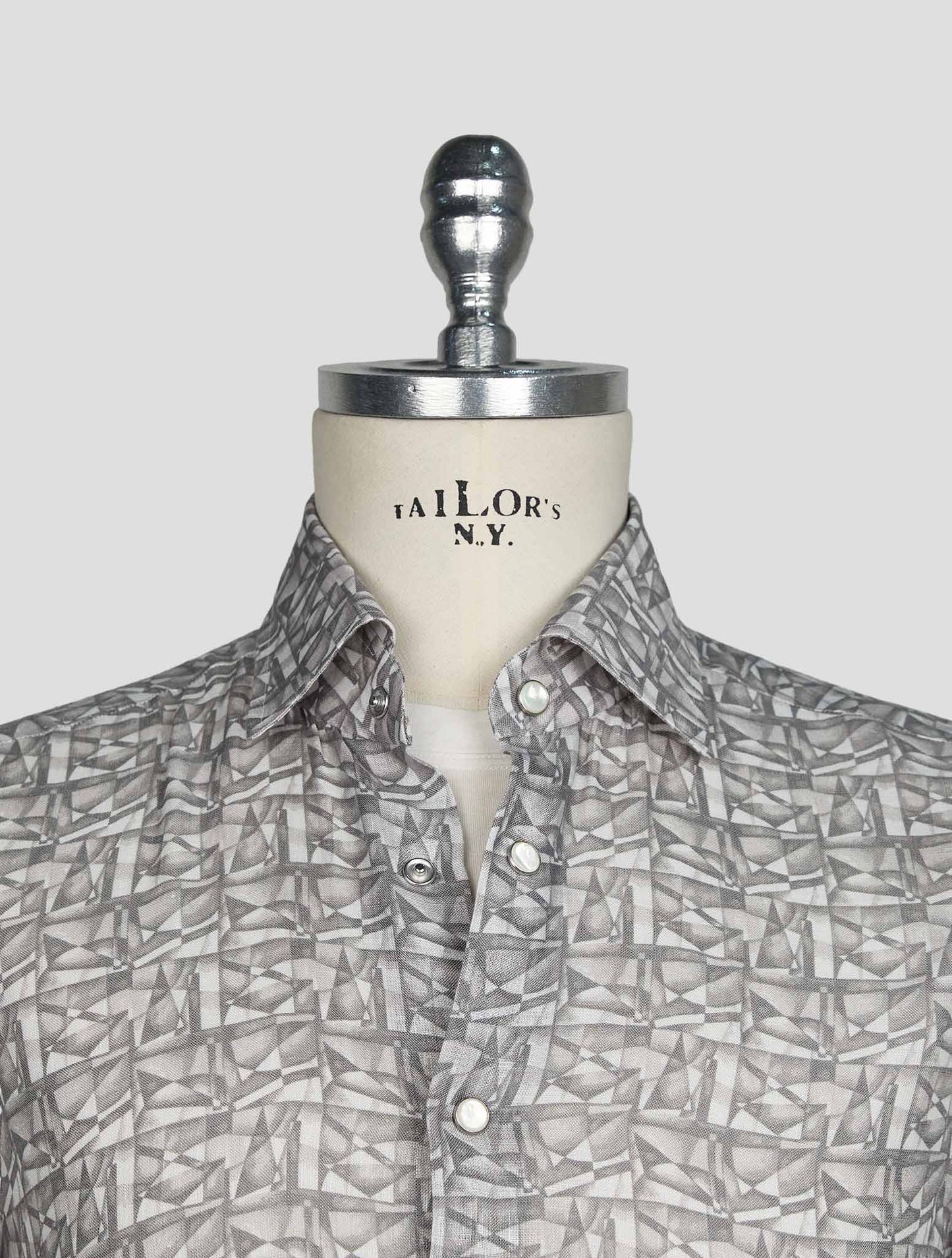 Kiton Gray White Linen Shirt
