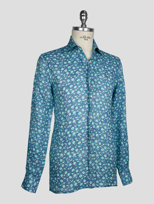 Kiton Green Blue Linen Shirt