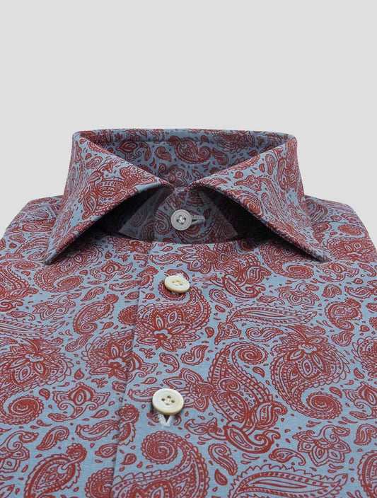 Kiton Light Blue Red Cotton Shirt
