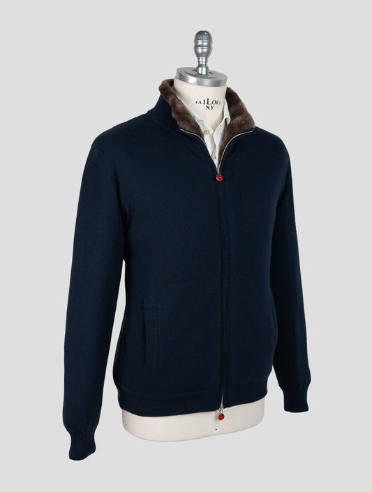 Kiton Blue Cashmere Sheepskin fur Coat