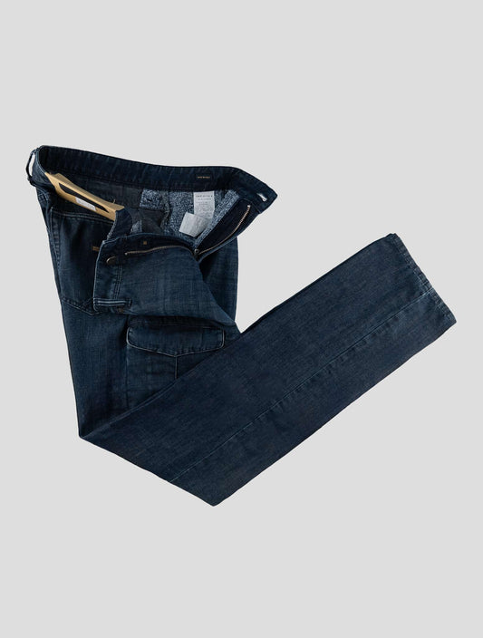 Incotex Blue Cotton Linen Cargo Jeans
