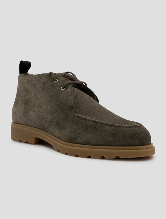 Kiton Taupe Leather Shearling Boots