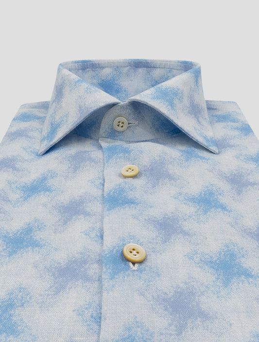 Kiton Light Blue White Linen Shirt