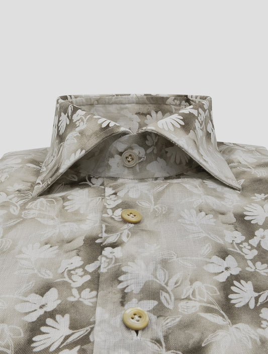 Kiton Beige White Linen Shirt
