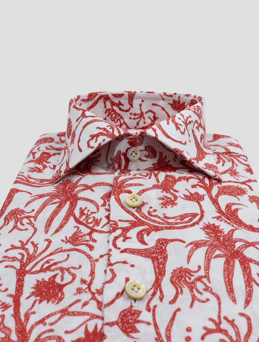 Kiton Red White Linen Shirt