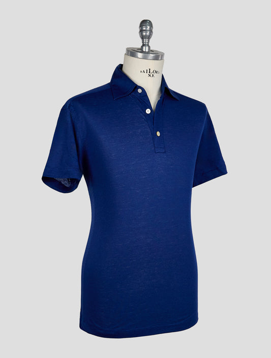 Kiton Electric Blue Lyocell Cotton Linen Polo Positano