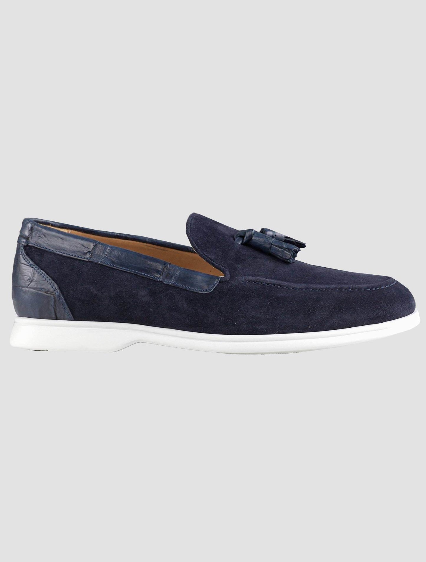 Kiton Blue Leather Crocodile Leather Suede Loafers