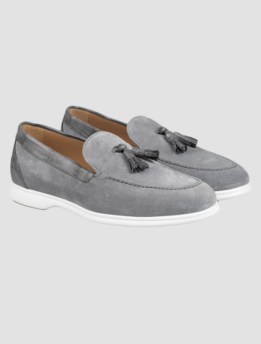 Kiton Gray Leather Suede Leather Crocodile Loafers