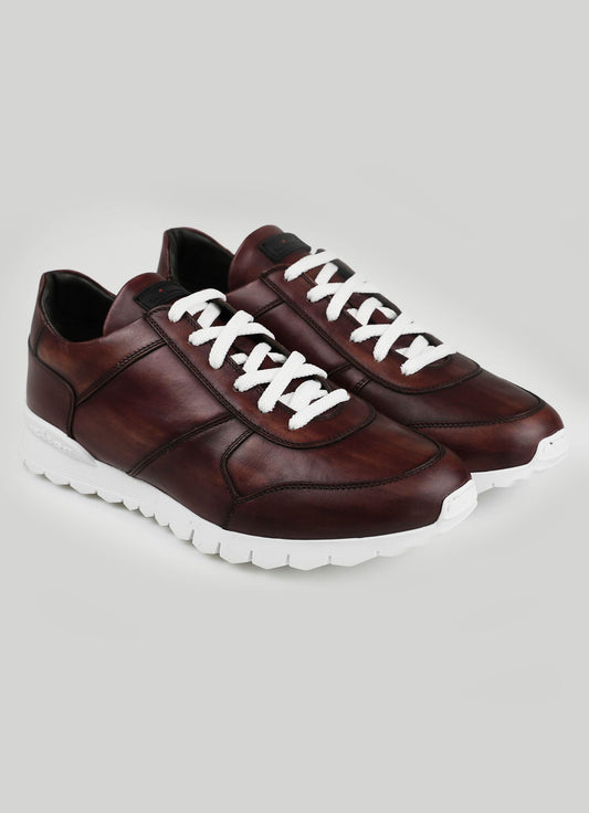 Kiton Burgundy Leather Fur Sheepskin Sneakers