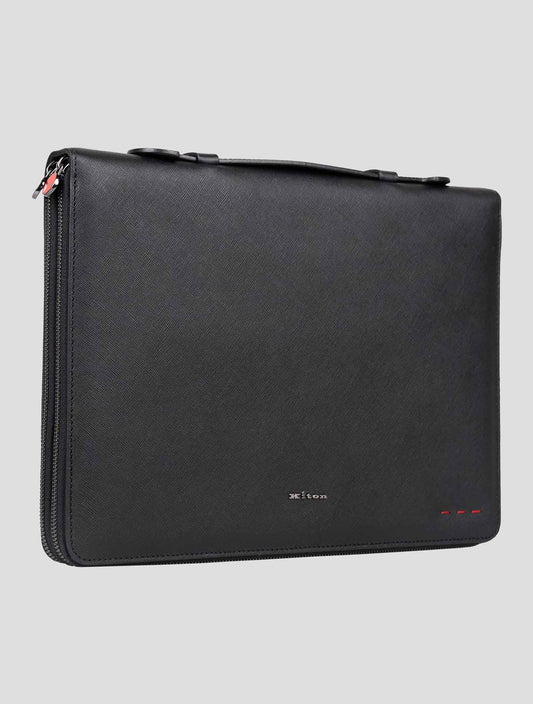 Kiton Black Leather Document Holder - Italian Luxury Business