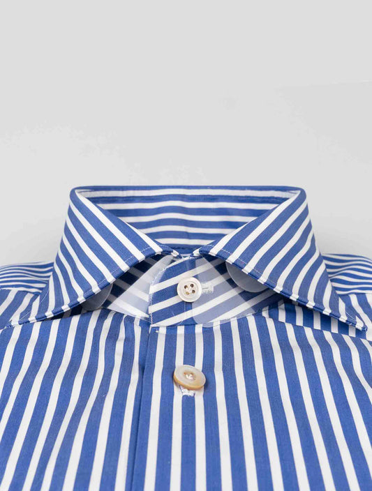 Kiton blue and white cotton shirt with a classic collar and elegant design, available in multiple sizes.