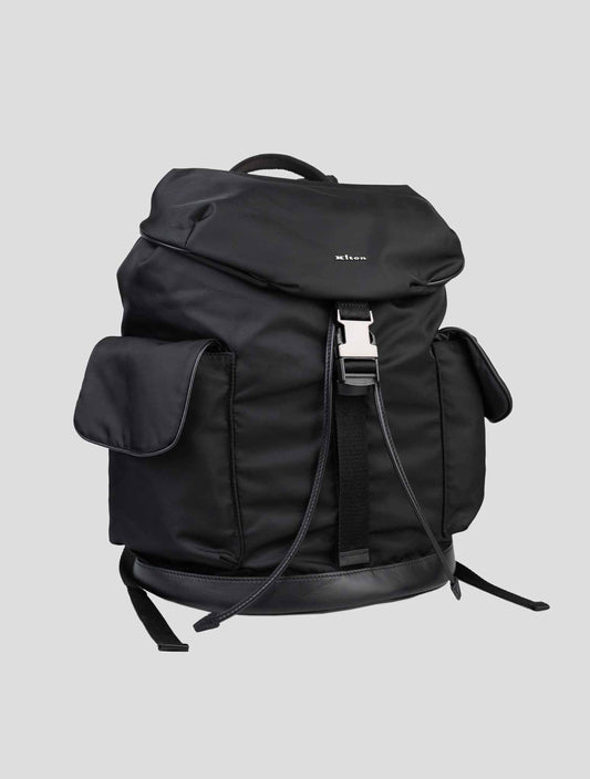 Kiton black polyamide leather backpack with laptop compartment and adjustable straps