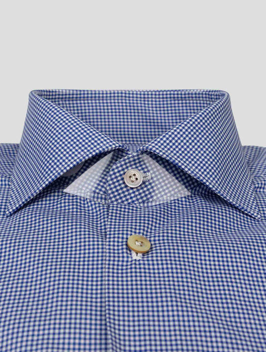 Kiton blue and white cotton shirt with a classic collar, perfect for business and professional attire.