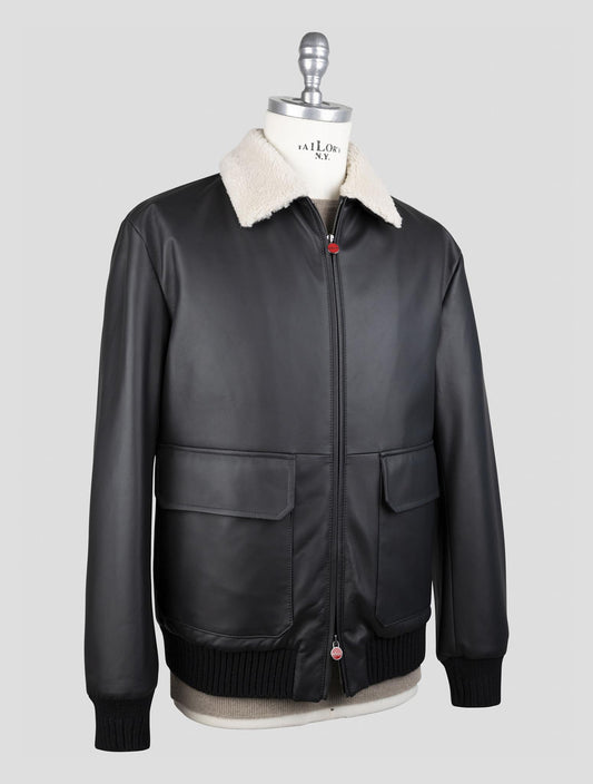 Kiton Black Leather Lamb Coat - Italian Luxury Outerwear