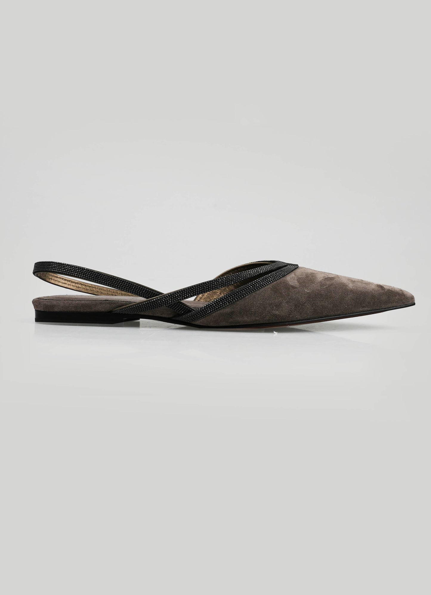 Brunello Cucinelli Taupe Leather Suede Slingback Woman