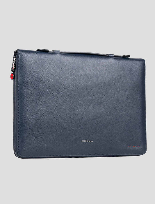 Kiton blue navy leather document holder with sleek design and elegant finish, ideal for business professionals.