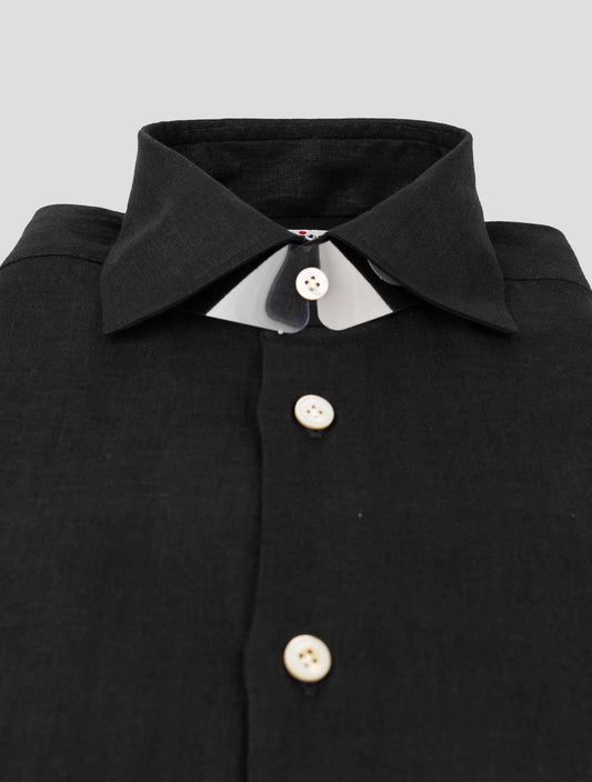 Kiton Black Linen Shirt - Italian Luxury Men's Summer Shirt