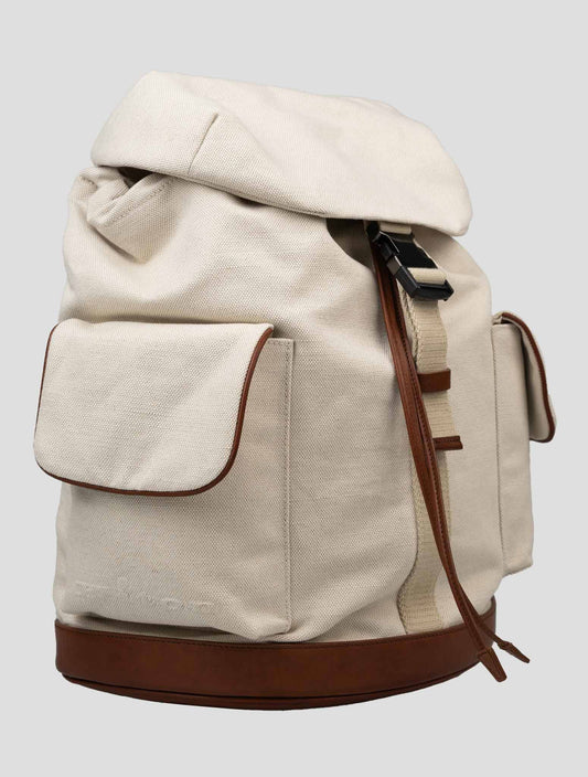 Beige cotton backpack by Kiton, featuring a sleek design and adjustable straps, ideal for travel and casual outings.
