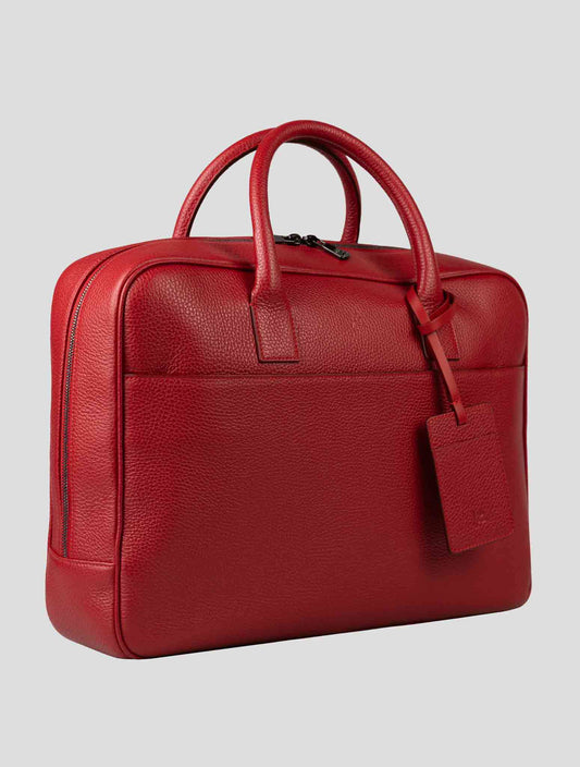 Isaia Red Leather Briefcase - Italian Handmade Business Bag