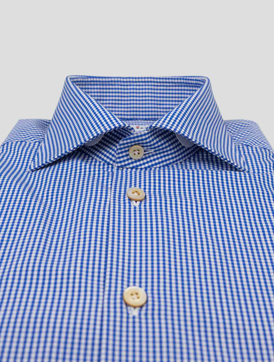 Kiton blue and white cotton shirt with a classic collar, perfect for business casual attire.