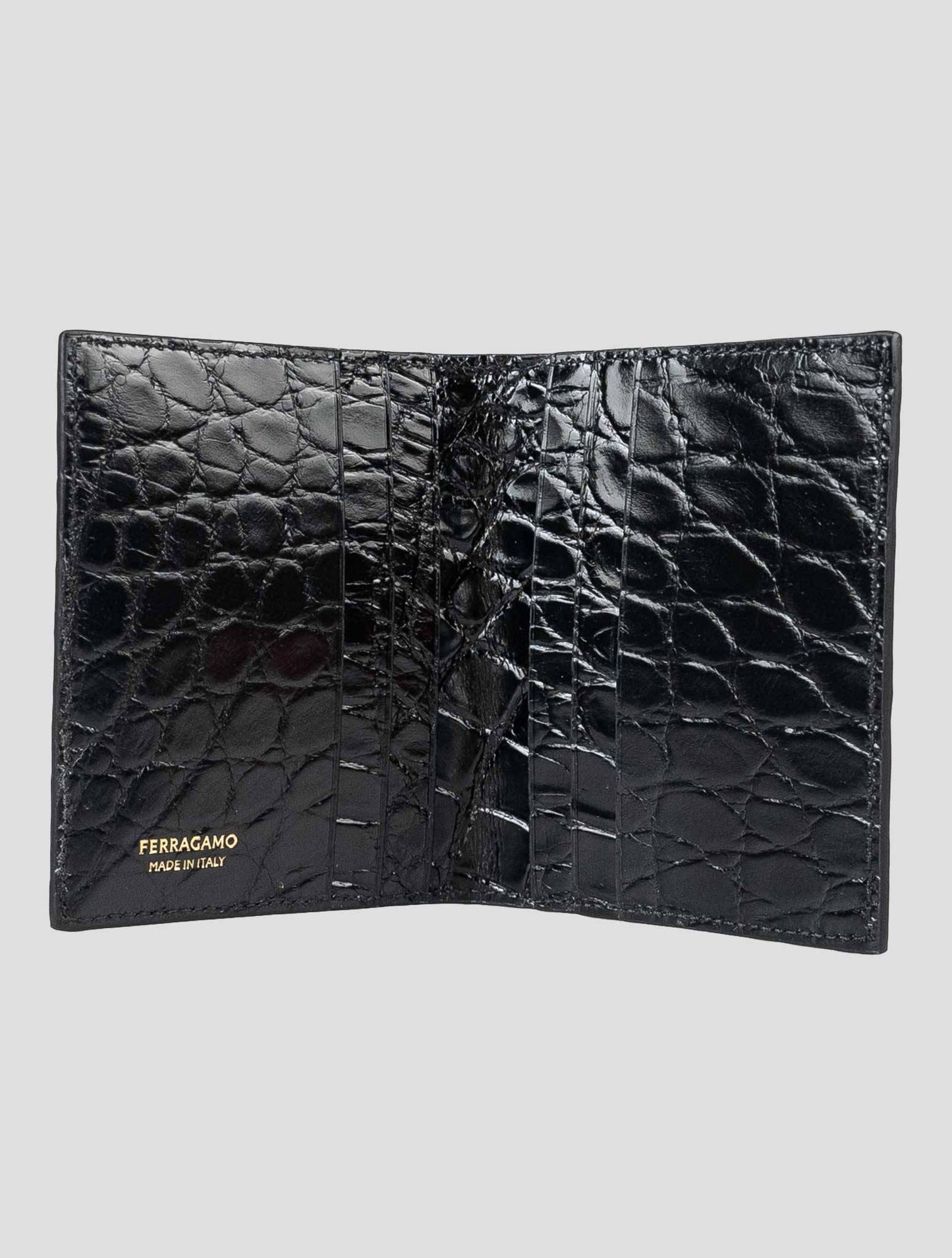Ferragamo Black Crocodile Leather Document Holder - Luxury Business
