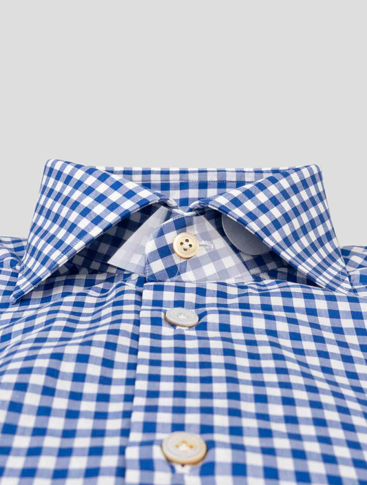 Kiton blue and white cotton shirt, classic fit, perfect for business or formal occasions, available in multiple sizes.