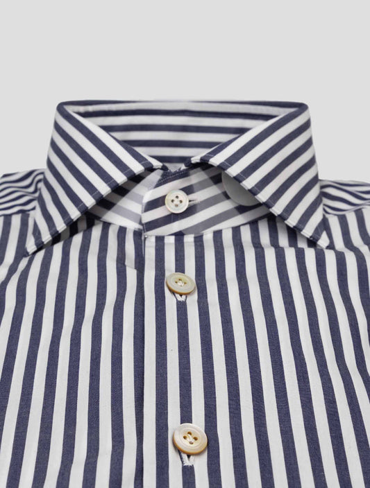 Kiton blue and white cotton shirt, elegant business casual style, available in multiple sizes.