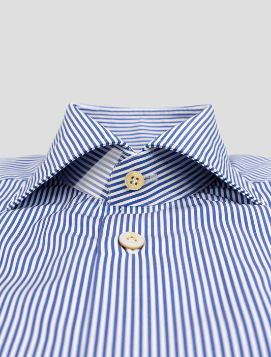 Kiton blue and white striped cotton shirt with button-down collar and long sleeves