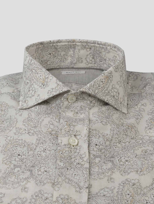 Gray and white floral cotton shirt by Brunello Cucinelli, perfect for business casual wear.
