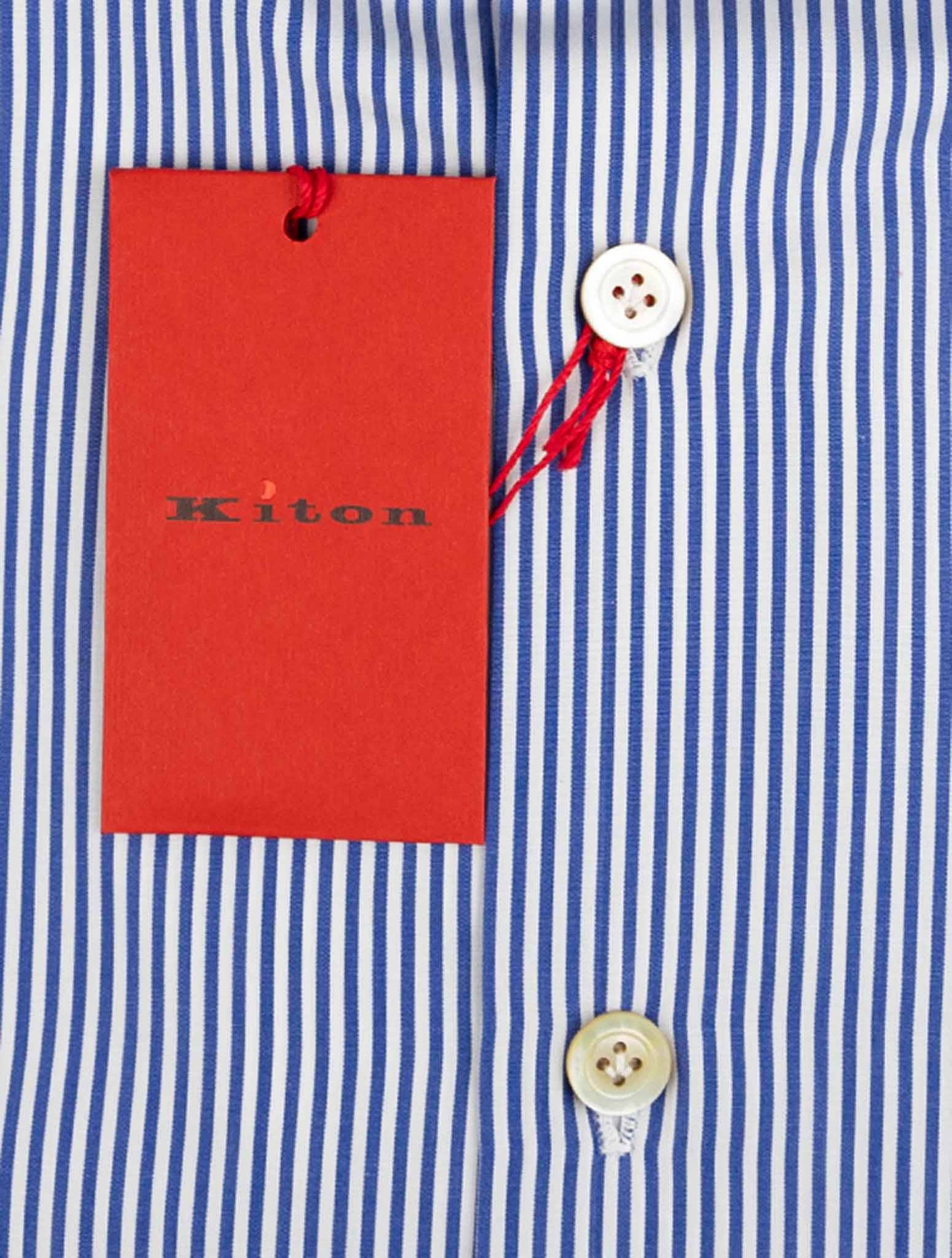 Kiton blue and white cotton shirt with button-down collar and long sleeves