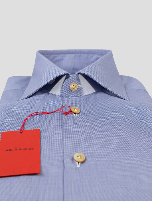 Kiton blue and white cotton shirt with a classic collar and button-down front