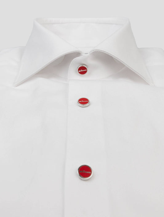 Kiton white cotton dress shirt with button-down collar, available in multiple sizes