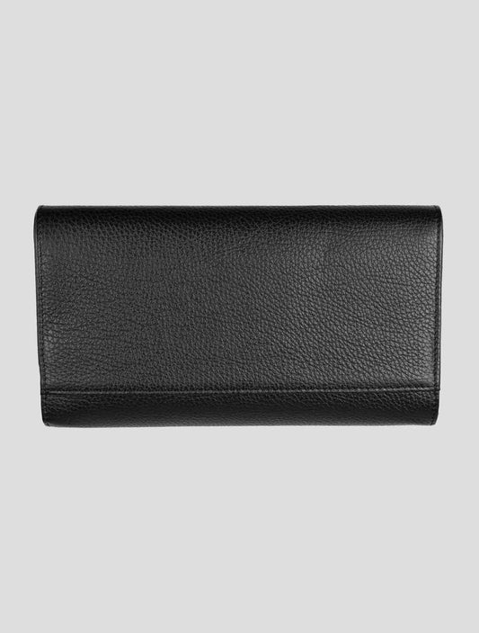 Isaia black leather pochette clutch wallet with compact design and card holder slots
