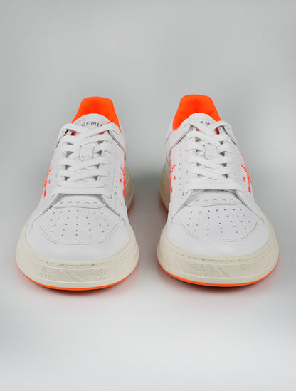 Premiata White Orange Leather Sneakers