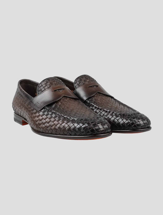 Santoni Dark Brown Leather Loafers