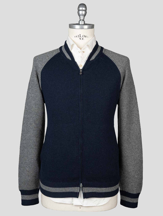 Gran Sasso Blue Gray Wool Cashmere Viscose Sweater Full Zip