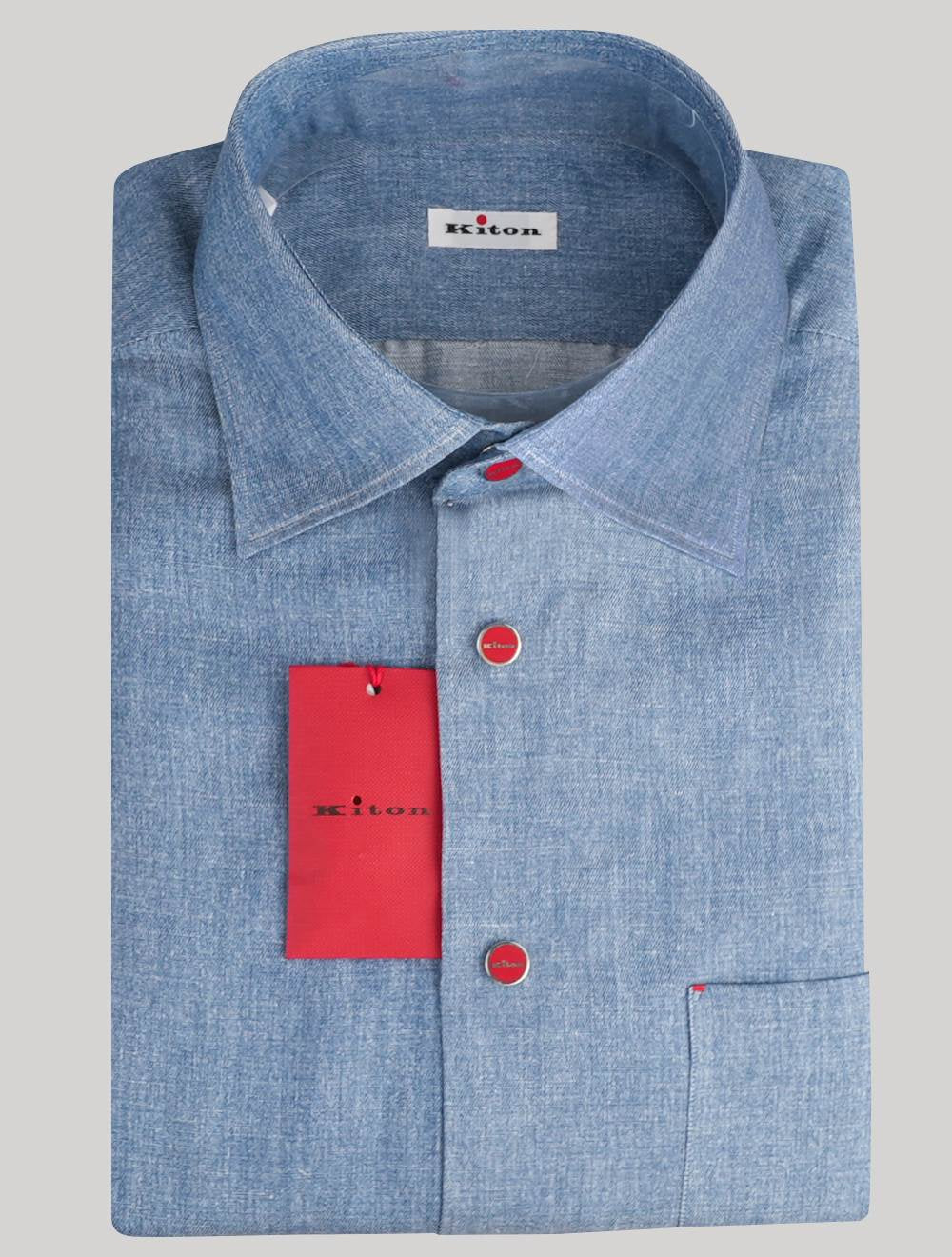 Camisa de algodón de cáñamo azul claro Kiton