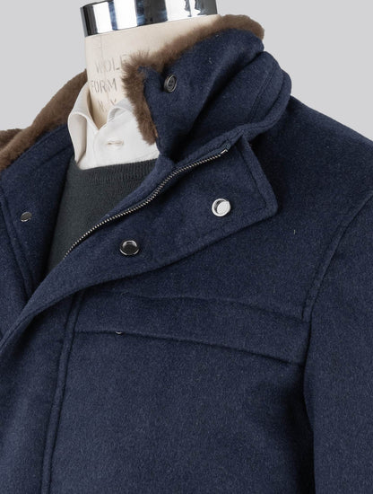 Cesare Attolini Blue Cashmere Racoon Fur Coat