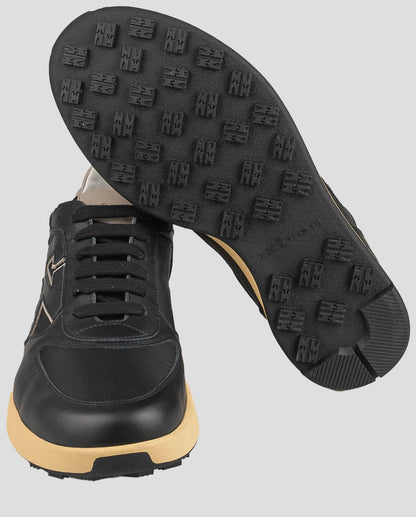 Kiton Black Leather Pl Sneakers