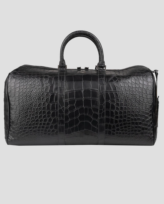 Bolso de viaje de cocodrilo de cuero negro Kiton