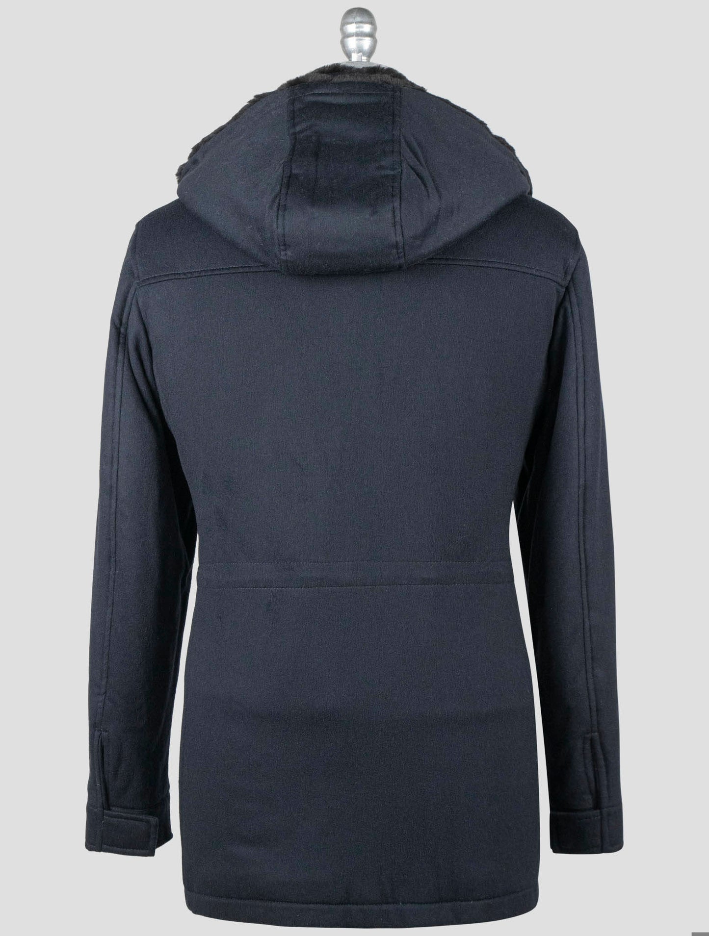 Manteau Barba Napoli en laine vierge et cachemire bleu foncé avec fourrure de lapin