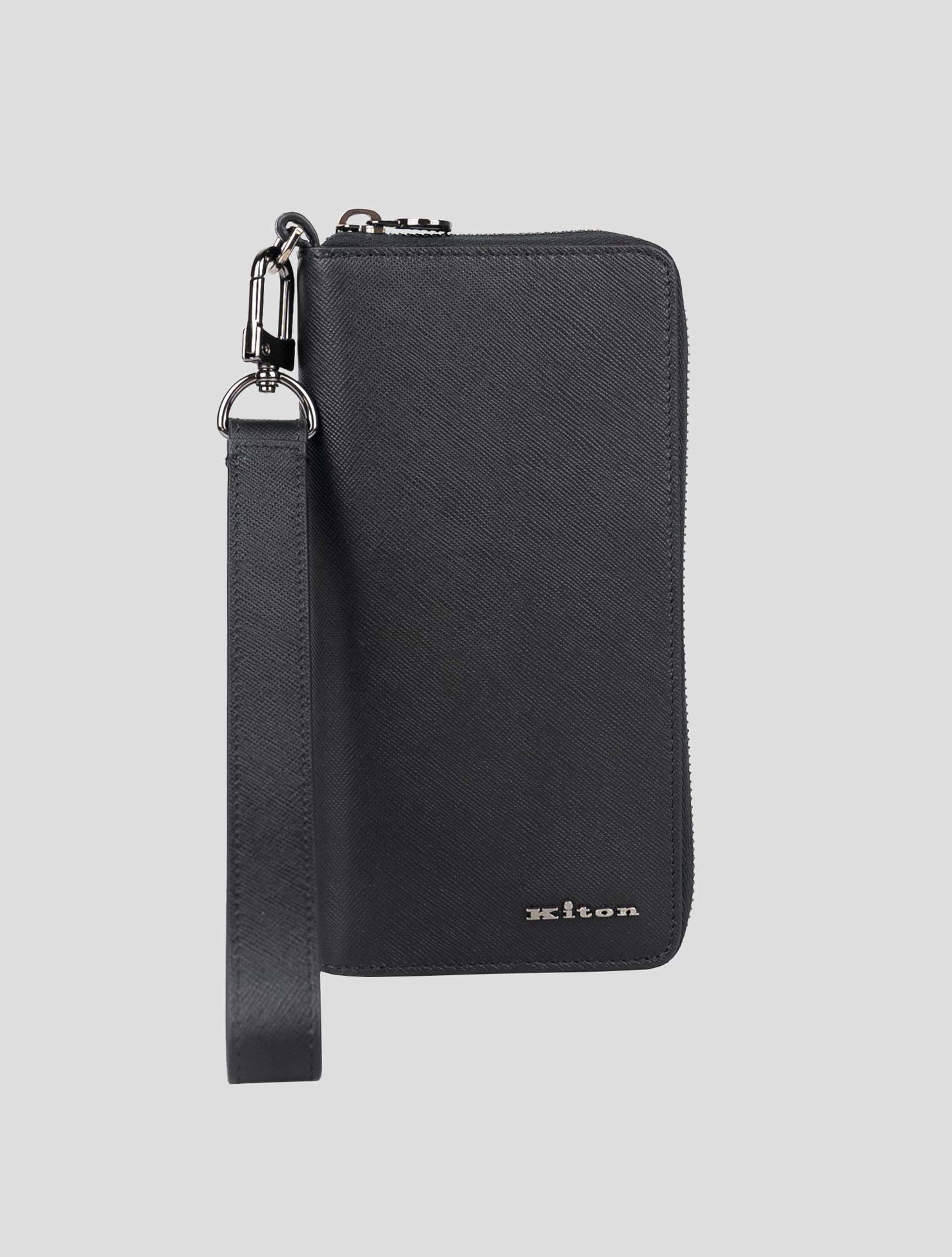 Kiton Black Leather Cell Phone Holder + Wallet