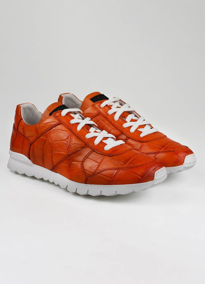 Kiton橙色鳄鱼皮运动鞋