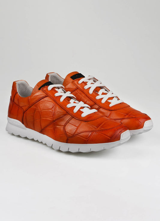 Kiton Orange Leather Crocodile Sneakers