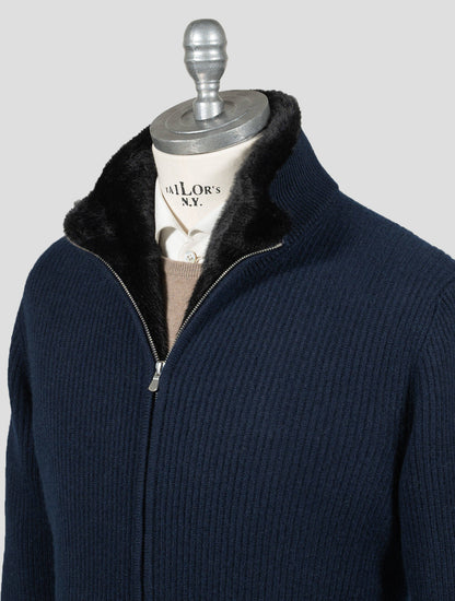 Barba Blue Cashmere With Fur Coat