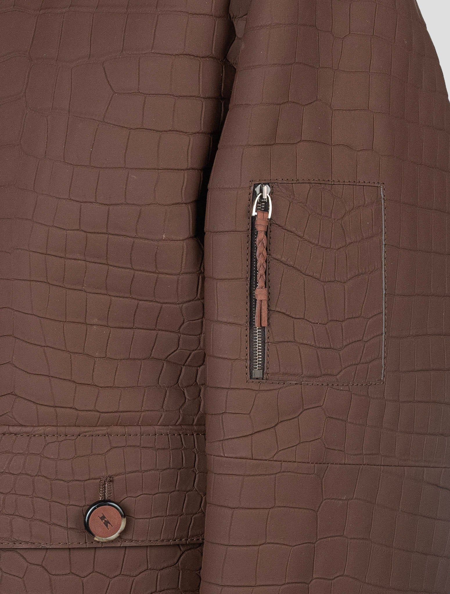 Kiton Brown Leather Crocodile Cashmere Vicuna Coat Back View